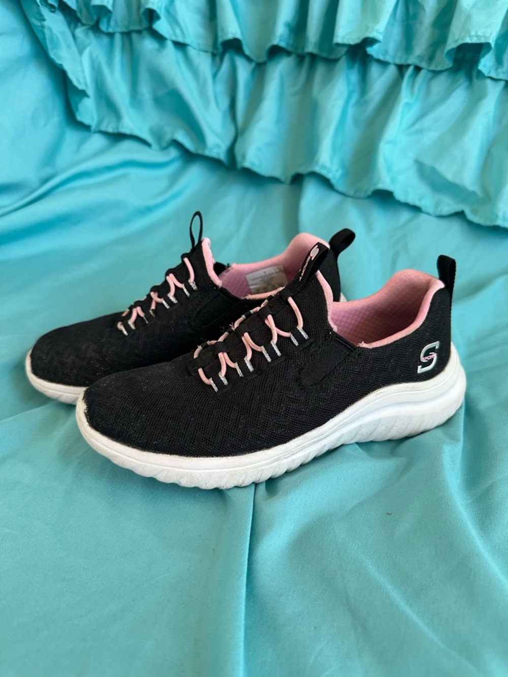 Skechers Girls Black and Pink Slip-On Athletic Sneakers